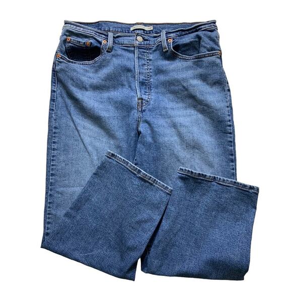 Levi's Ribcage Straight Jeans Womens Size 16W High Rise Button Fly Denim Blue - Picture 3 of 12
